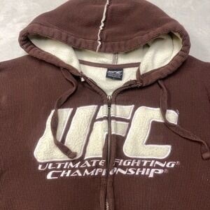 Vintage UFC Sherpa Full Zip Hoodie Jacket Women's Large Thermal Waffle Y2K FLAWS